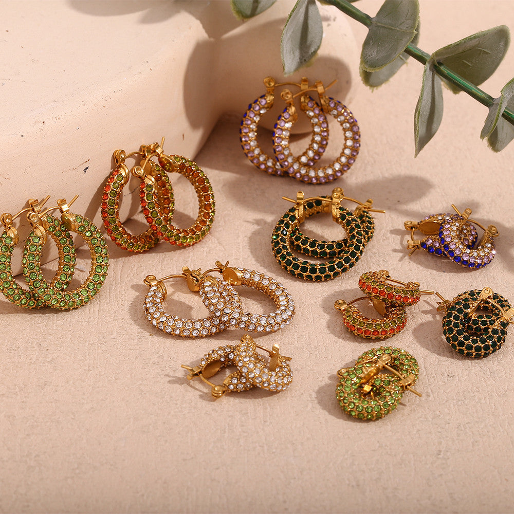 Waterproof Delicate Luxury 3A CZ Hoop 18k Gold Stainless Steel Earrings