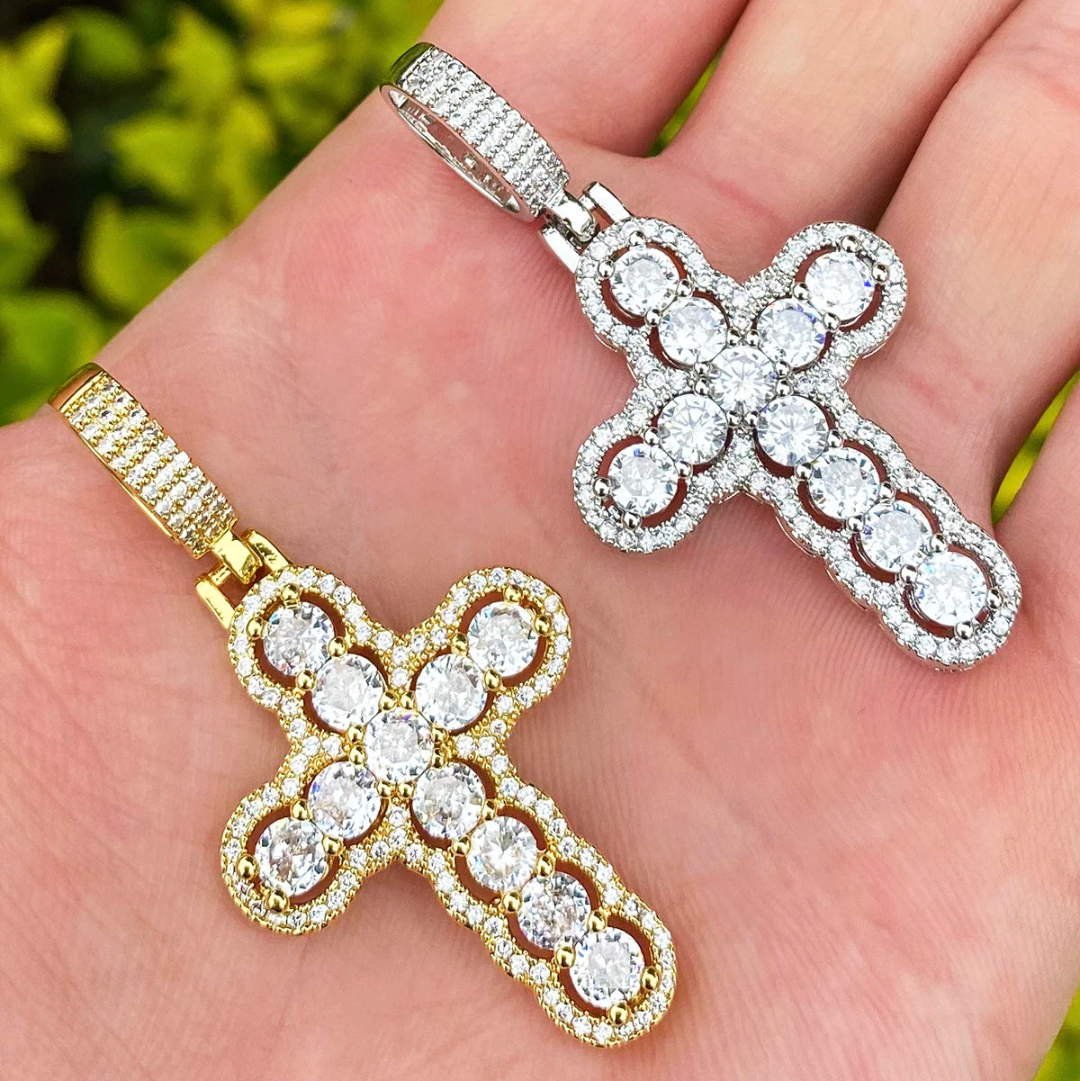 Clustered Ice | Prong Set VVS Diamond CZ Stone Cross Iced Blinged Out Pendant