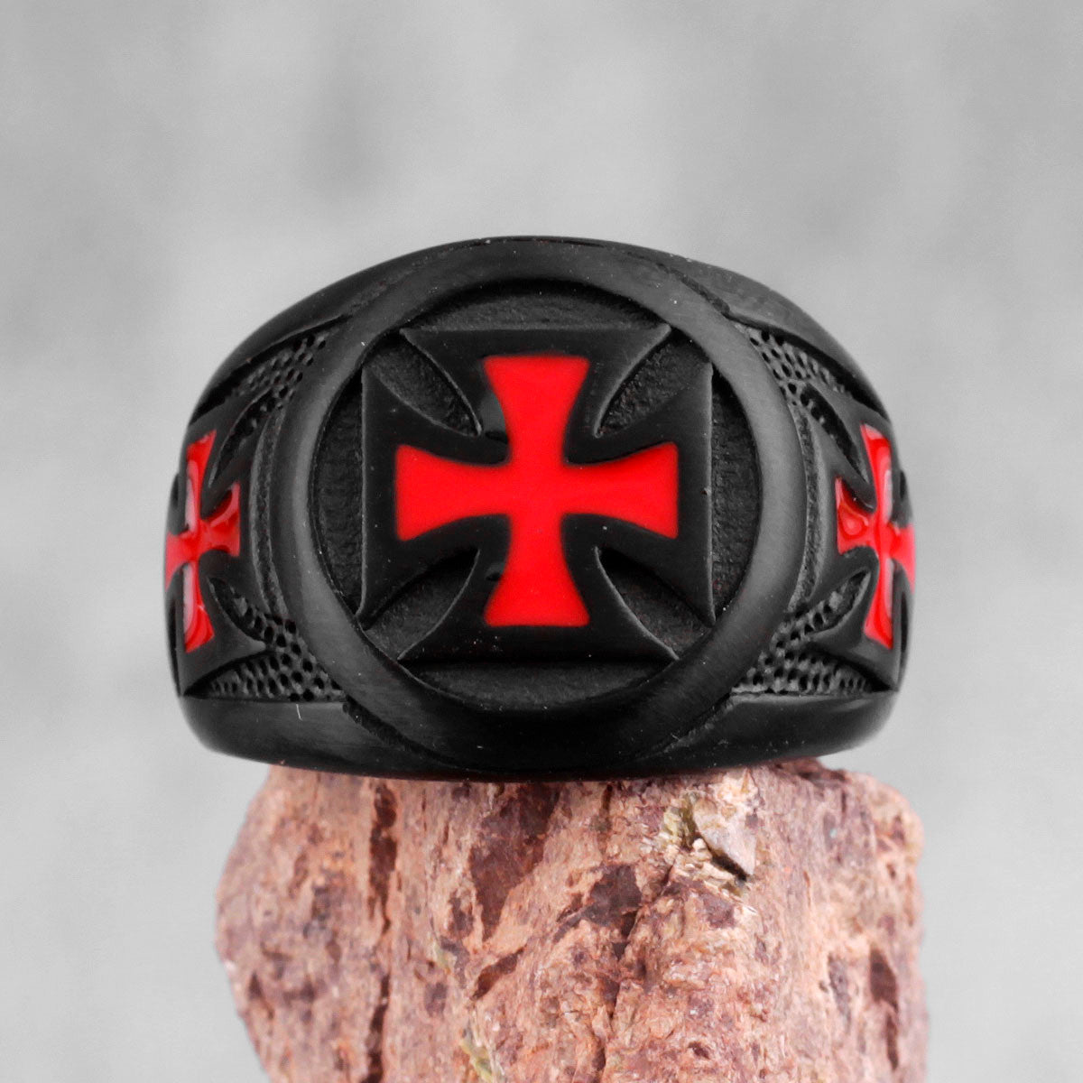 Templar Red Cross | 316L Black Stainless Steel Men's Rings Spiritual Protection Ring