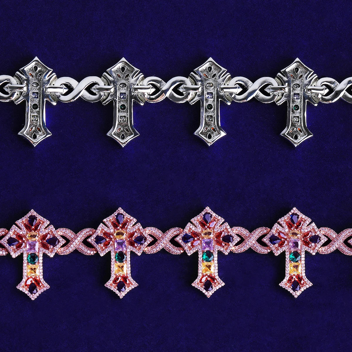 The Gemstone | VVS Diamond CZ Iced Blinged Out Arrow Cross Gemstone Chain Necklace