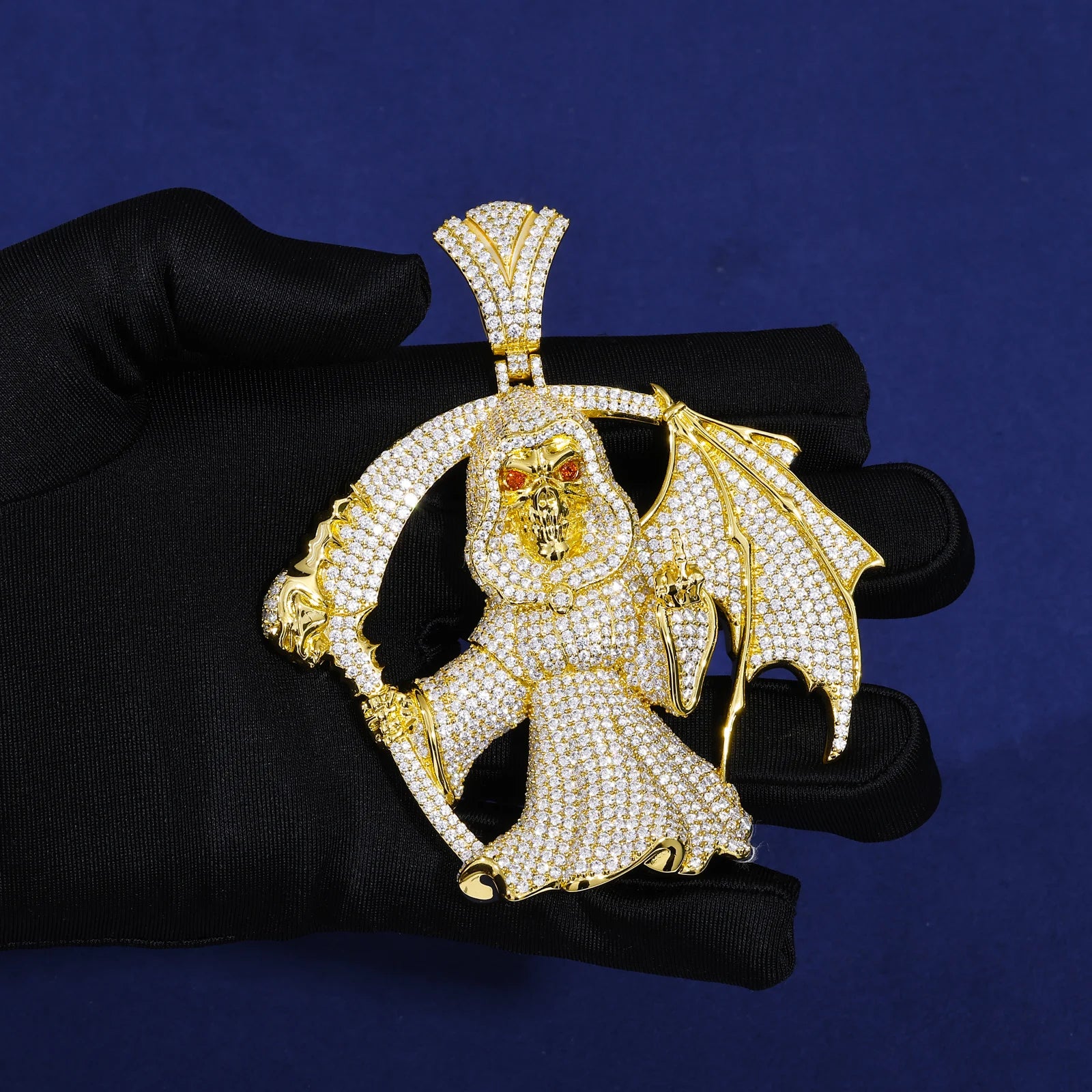 Middle Finger Reaper | Moissanite Diamond 925 Silver Hip Hop One Wing Scythe Grim Reaper Pendant