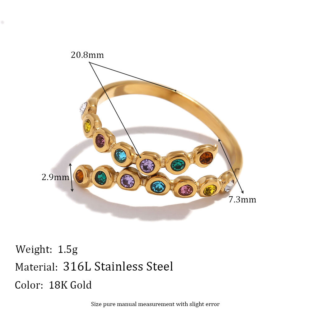 Ladies 18k Gold Waterproof Stainless Steel Cross Opening CZ Rings