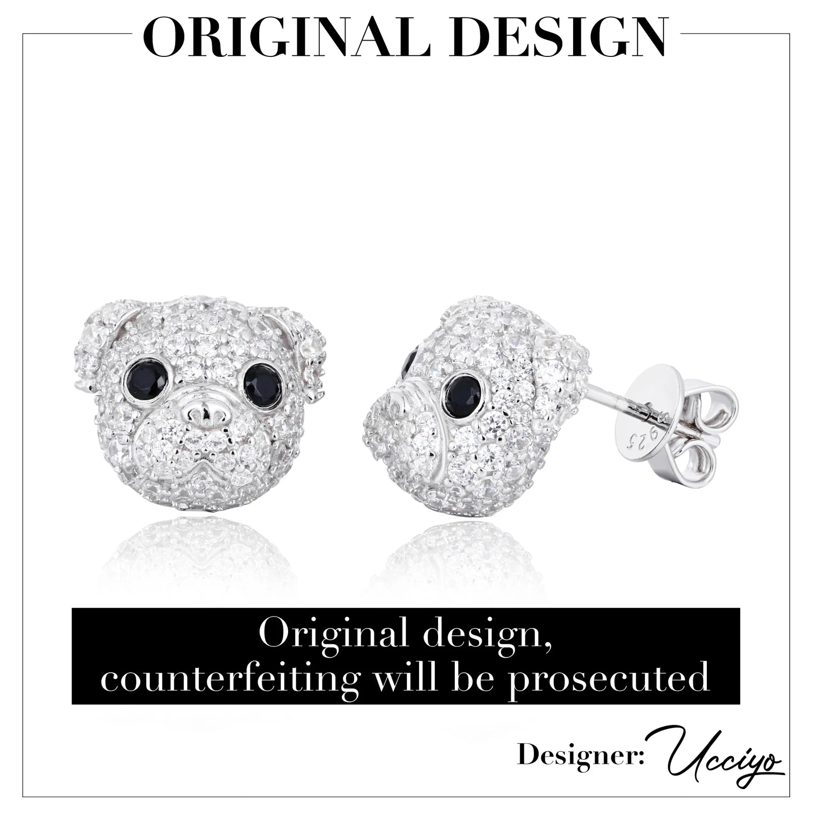 Pockets The Pup | Puppy Dog 925 Sterling Silver Moissanite Diamond Iced Blinged Out Earrings