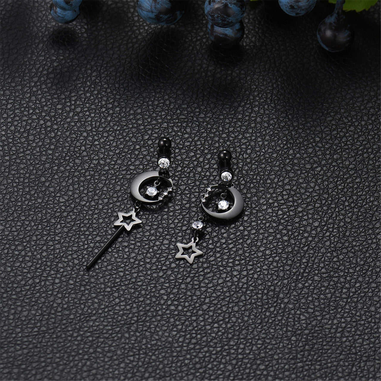 Stainless Steel Moon Star Dangling 14k Gold Silver Bling Earrings