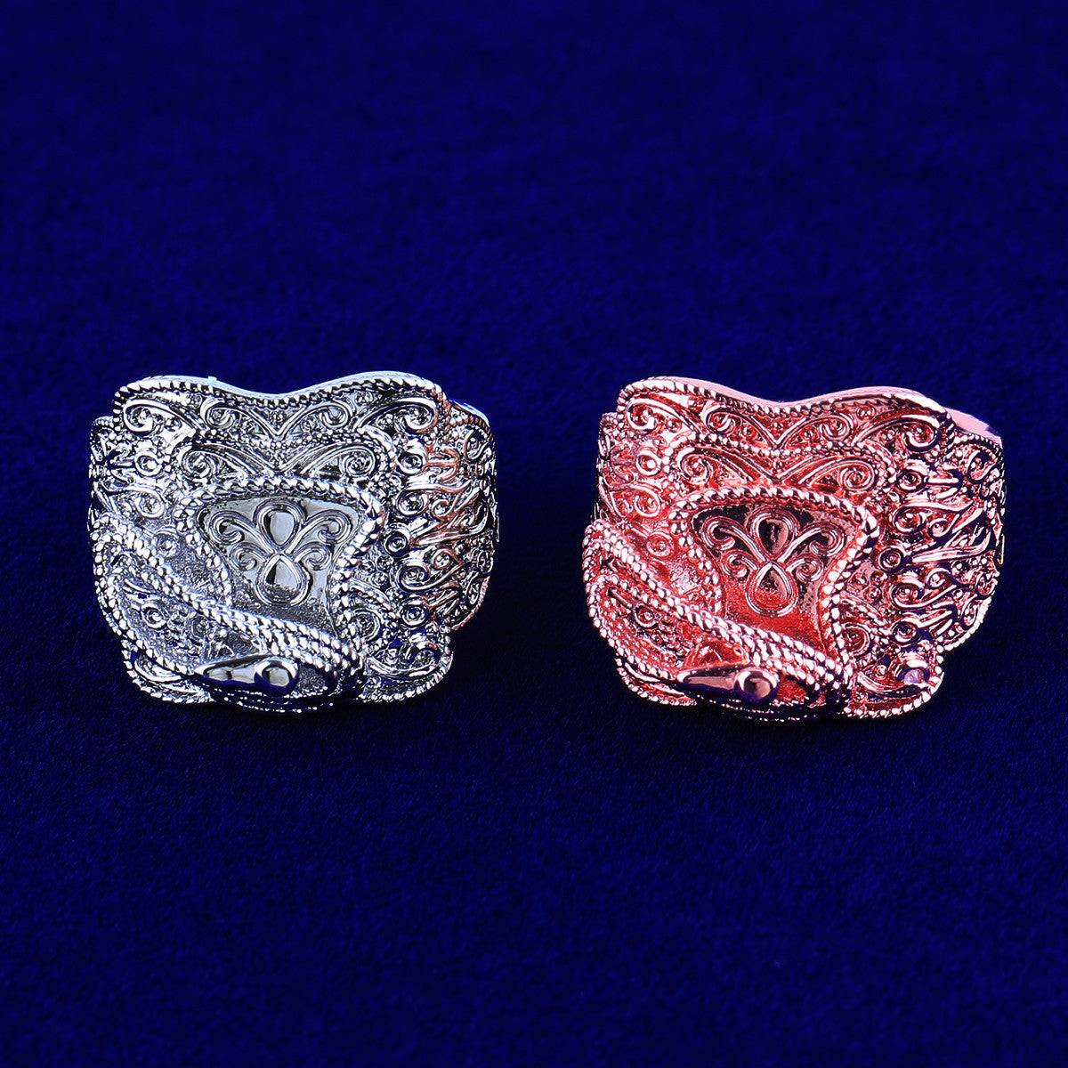 Saddle Ring | Intricately Detailed Adjustable 24k 925 Silver Rose Gold Mens Rings