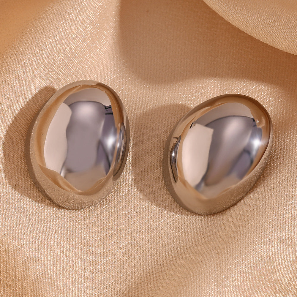 Ladies 18k Gold Waterproof Smooth Exaggerated Round Stone Shaped Earrings