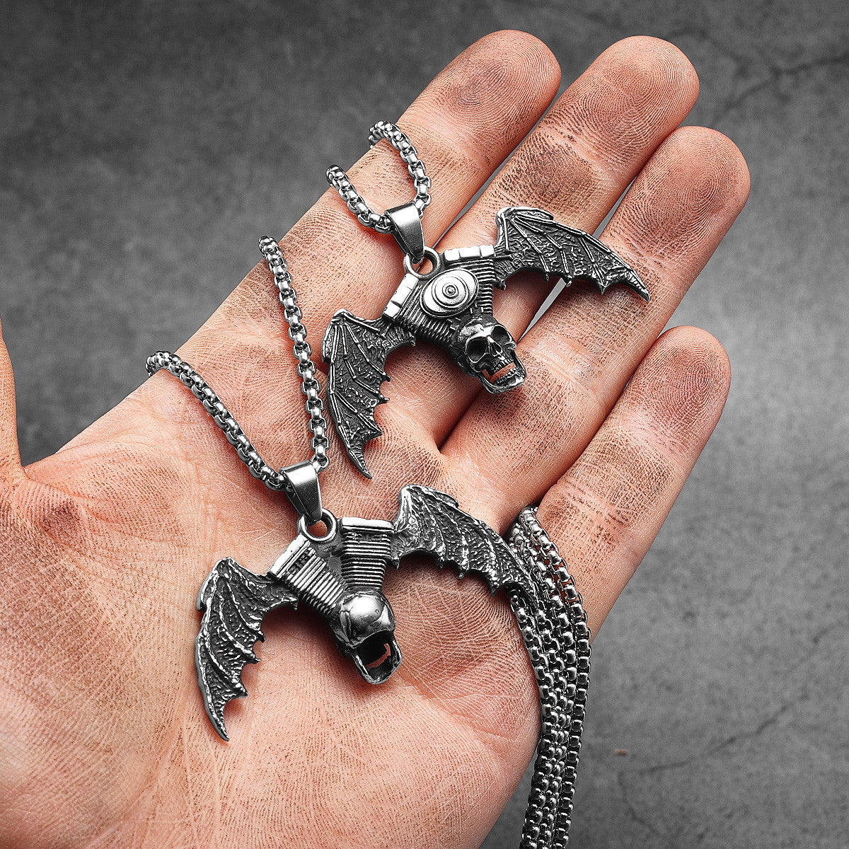 Devils Engine | Motorcycle Skull Wings Stainless Steel Pendant