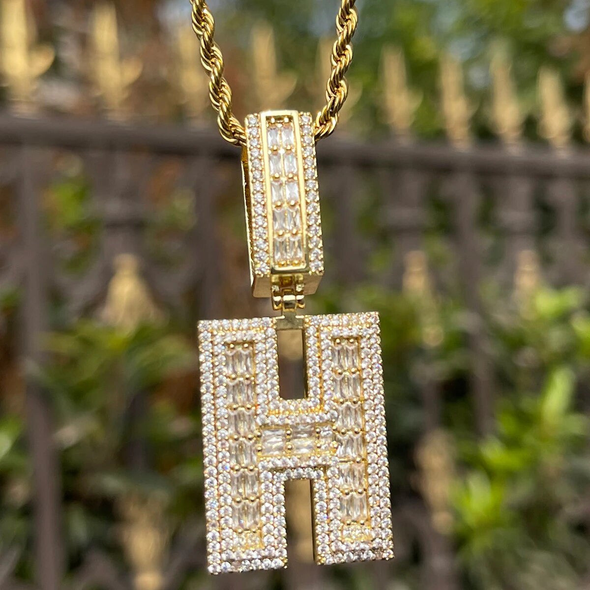 Iced King Initials | 24k 925 Silver Rose Gold Baguette Blinged Out Letter Pendants