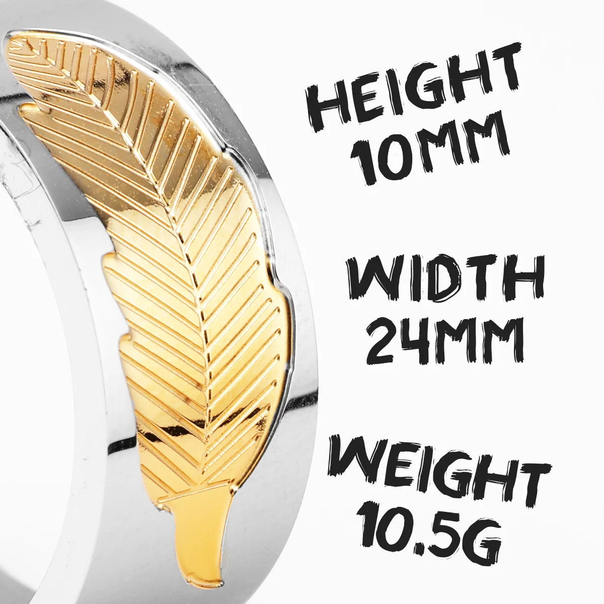 Fossil Leaf | 316L Solid Stainless Steel Gold Accented Luxury Designer Mens Rings