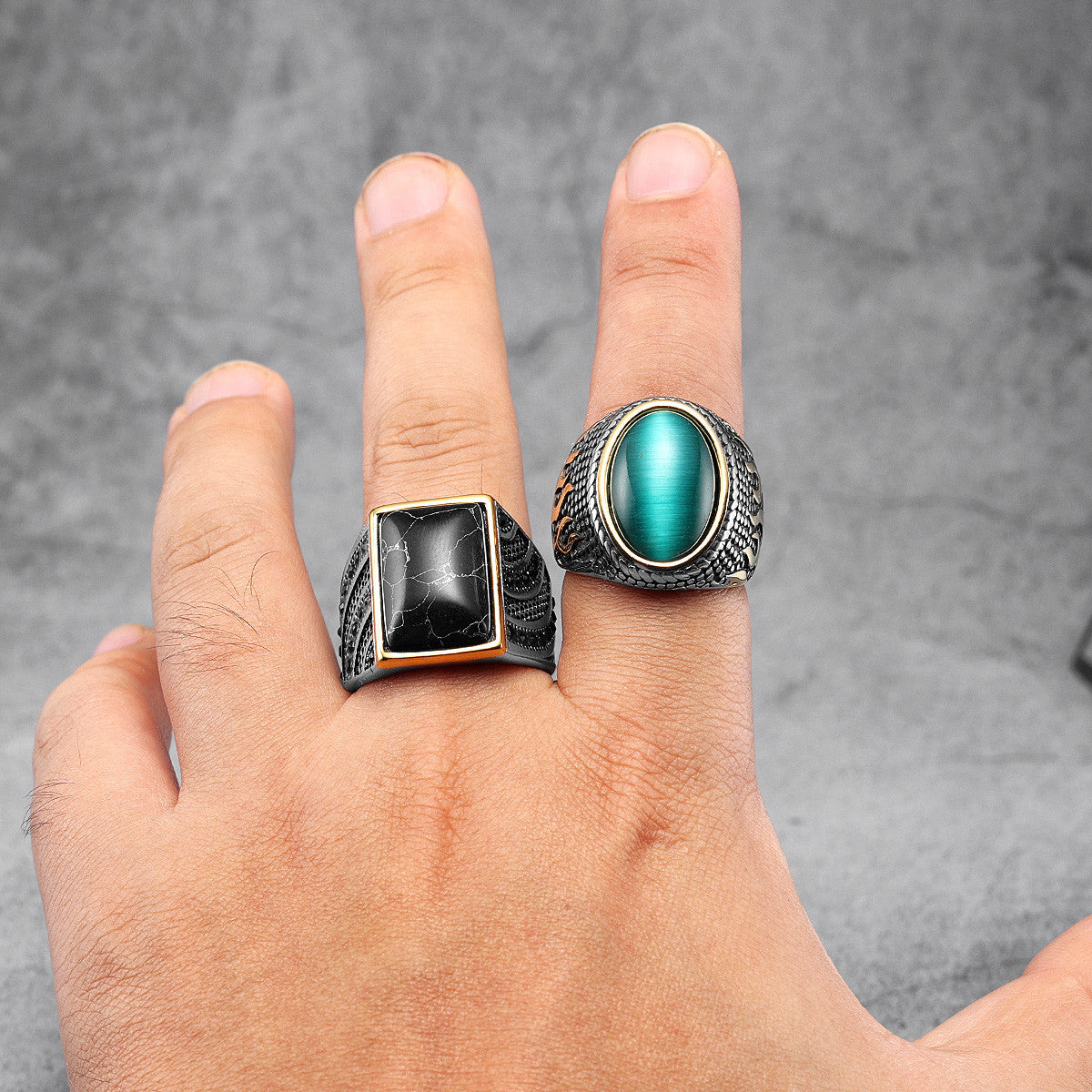 The Blackstone | 316L No Fade Stainless Steel Simple Gemstone Hip Hop Ring