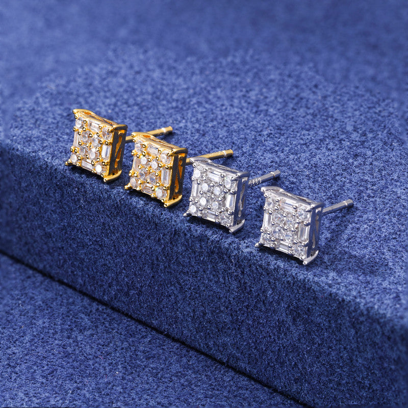 Certified Baguette Cut Moissanite Diamond 925 Solid Sterling Silver Hip Hop Stud Earring