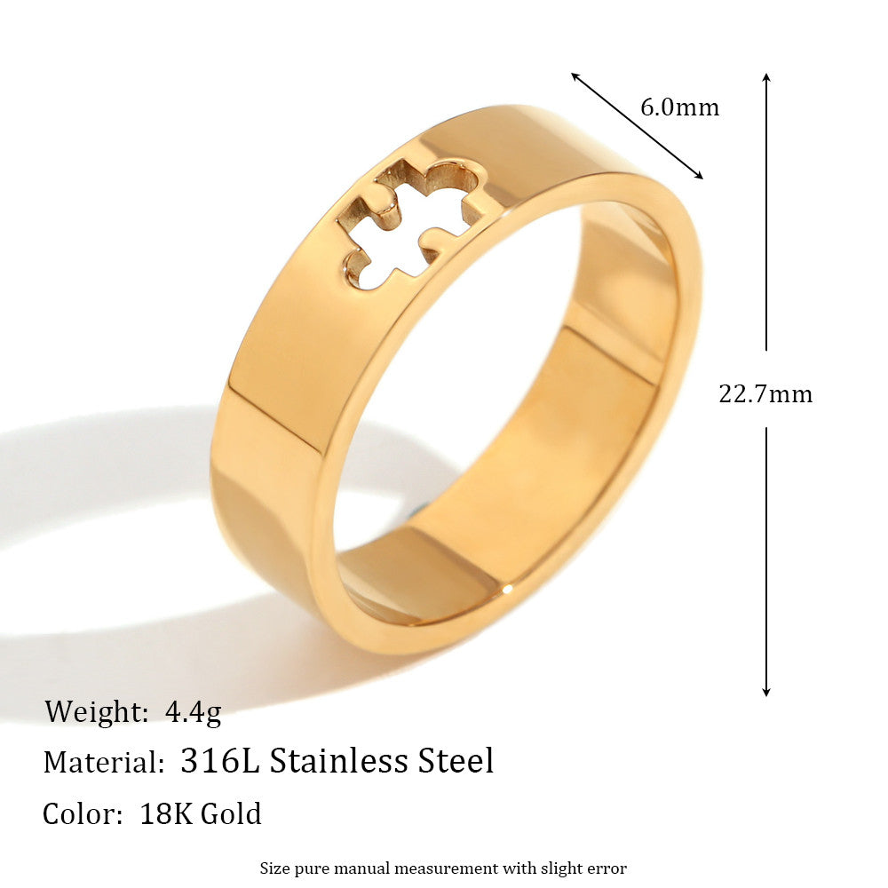 Ladies Lovers Friends 18k Gold Waterproof Stainless Steel Twp Piece Puzzle Ring