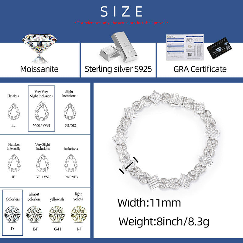 Infinity Stone | Hip Hop S925 VVS Moissanite Diamond Sterling Silver Chain Bracelet Set