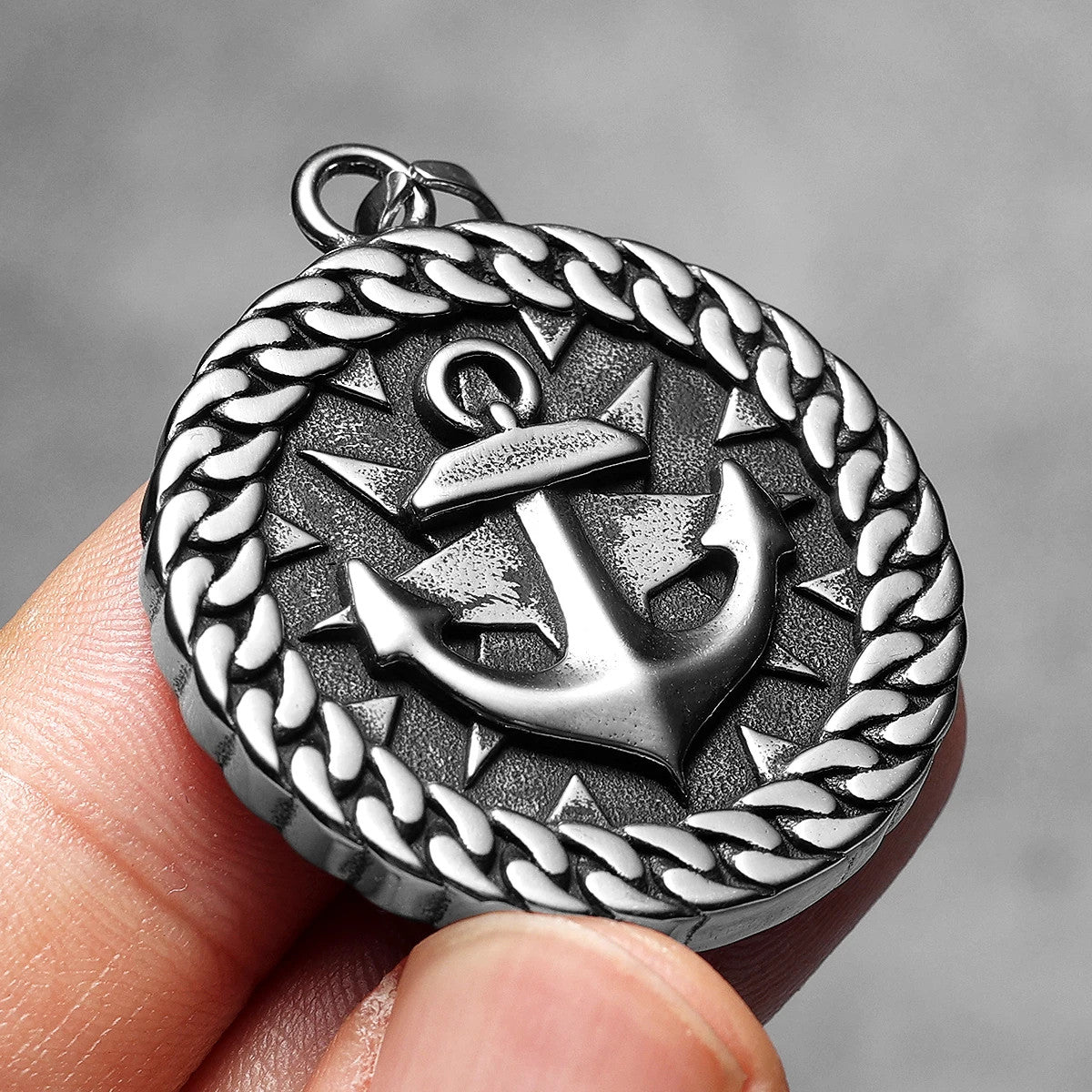 Cuban Link Anchor | 316L Solid Stainless Steel Round Anchor Helm Pendant