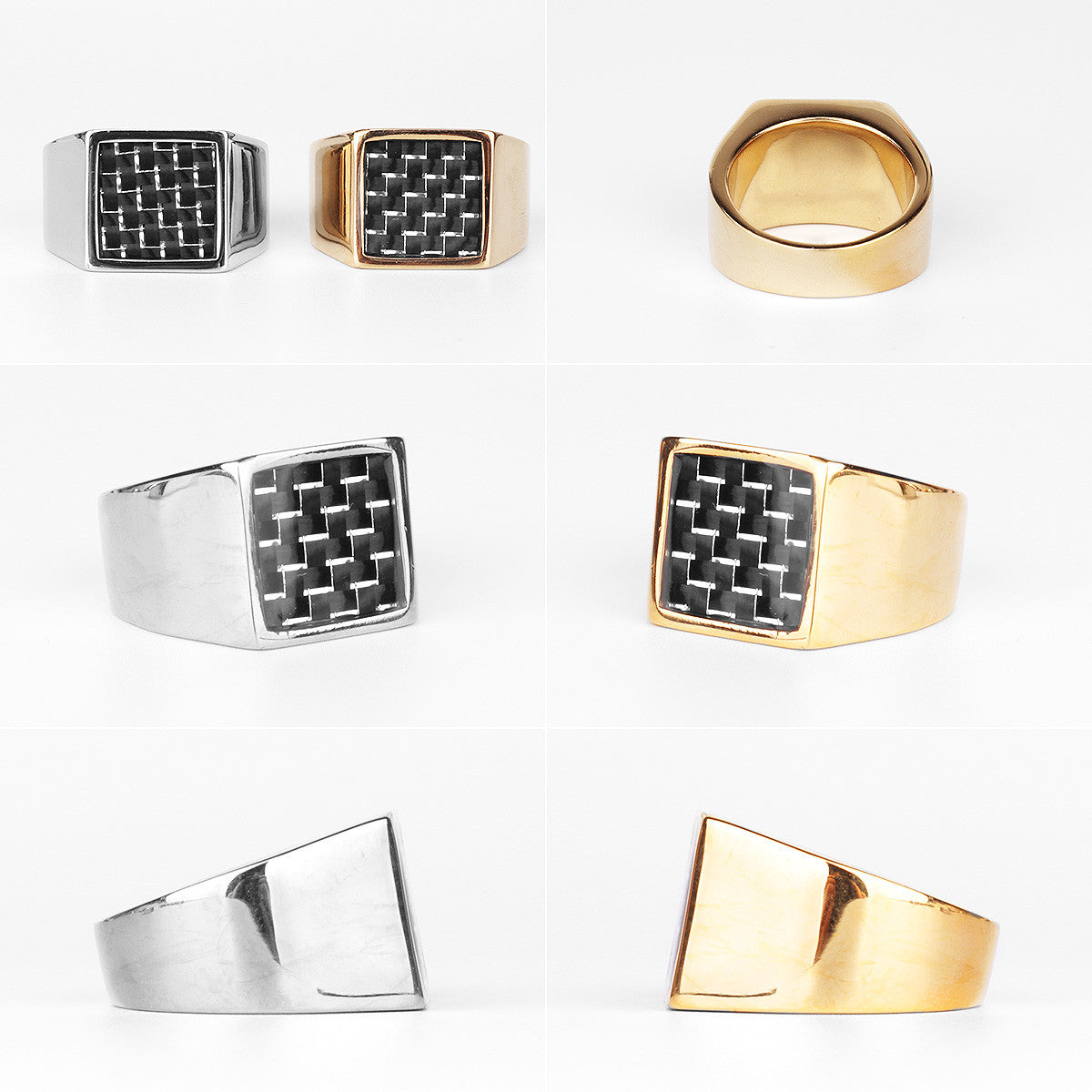 Carbon Fiber | 14k Gold over No Fade Solid Stainless Steel Mens Designer Rings
