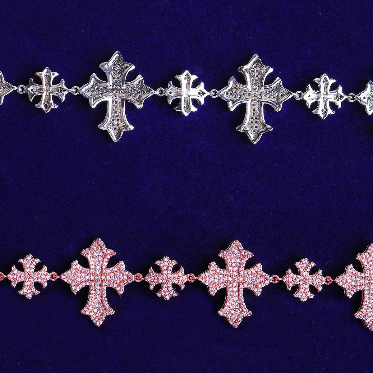 Fleur de Lis Cross Link | VVS Diamond CZ 24k Gold 925 Silver Hip Hop Chain Necklace