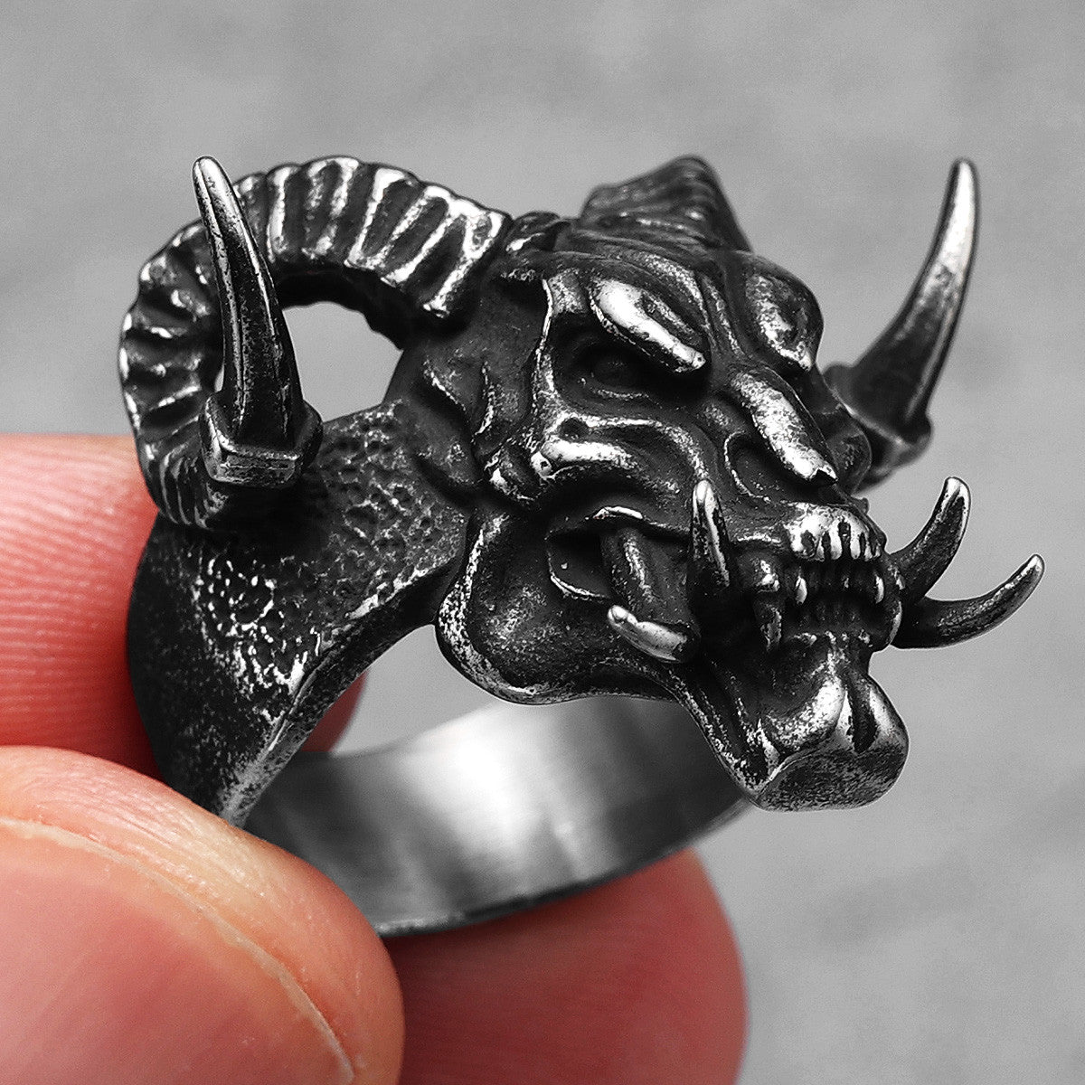Retro Demon Satan | 316L No Fade Stainless Steel Lucifer Skull Men's Rings