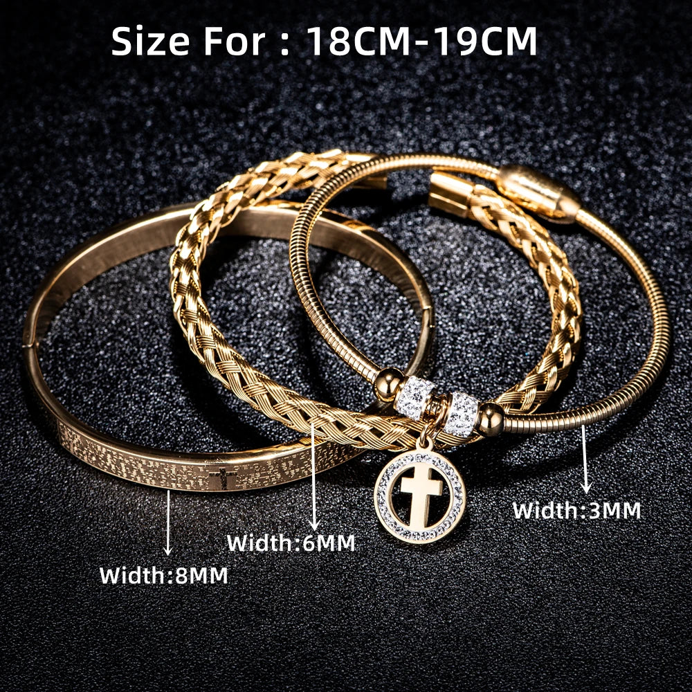 Spanish Charm | VVS Diamond CZ Luxury No Fade Stainless Steel 3 Piece Bracelet Set