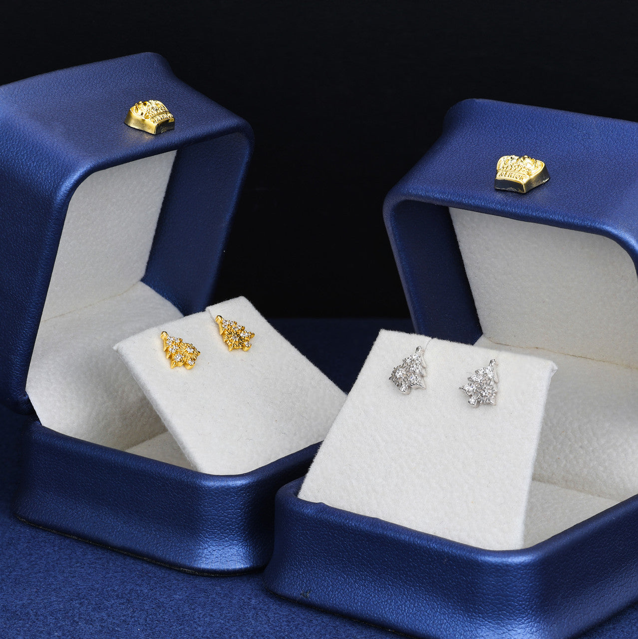 Christmas Tree Snow Flake Festive Holiday Moissanite Diamond Sterling Silver Party Stud Earrings