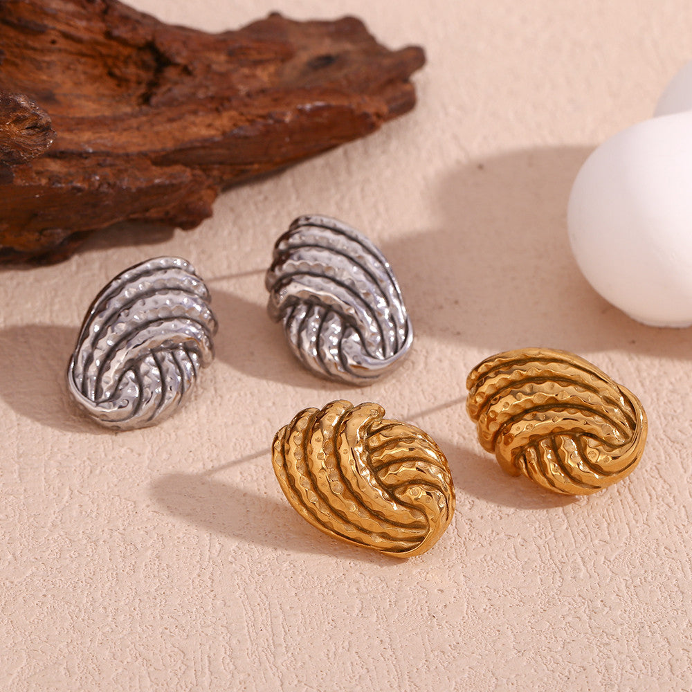 18k Gold Sea Shell Pattern Solid Stainless Steel Waterproof Button Stud Earrings