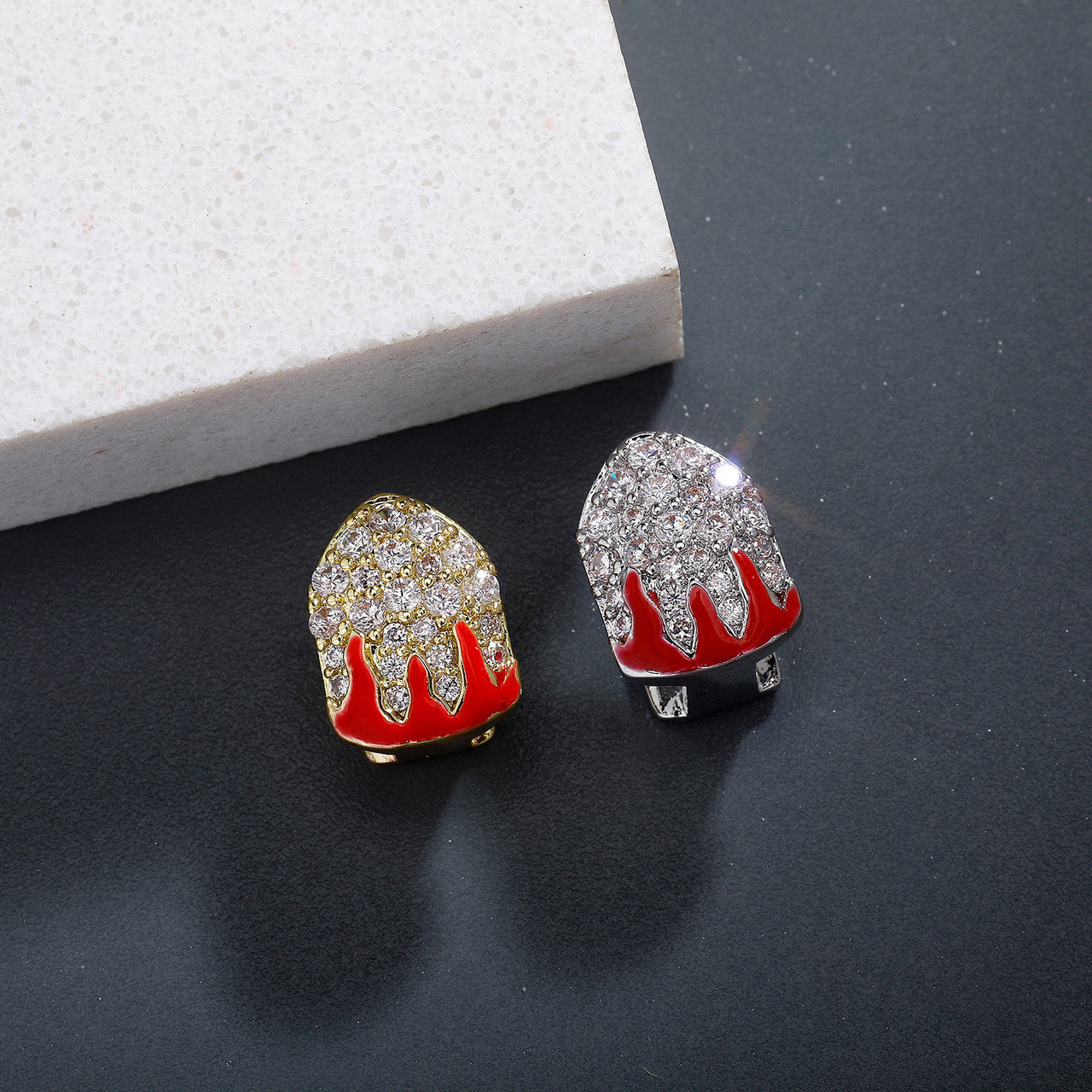 Fire Flame Grill | VVS Diamond CZ Iced Blinged Out Red Drip Teeth Tooth Grillz