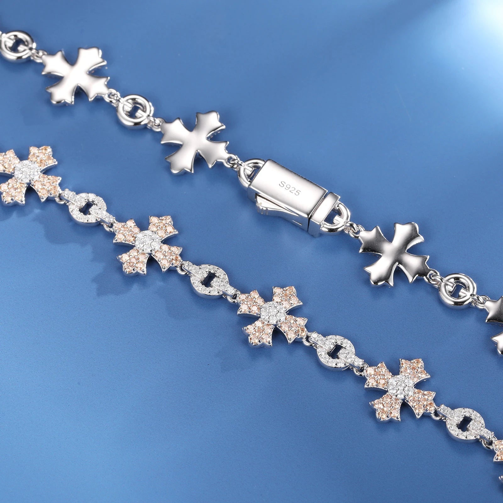 Diamond Star | Solid S925 Silver 12mm D Color Moissanite Diamond Cross Chain Necklace