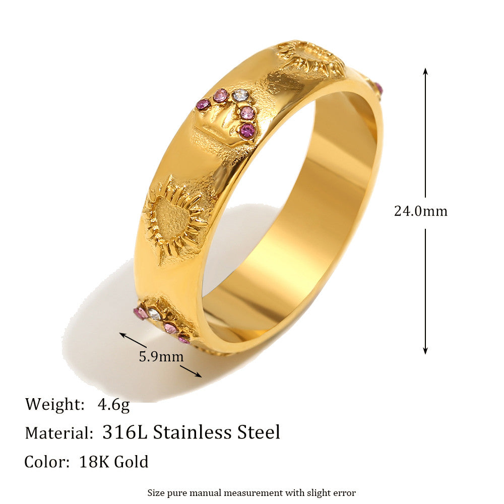 18k Gold Solid Stainless Steel Tarot Cards Waterproof CZ Bling Rings