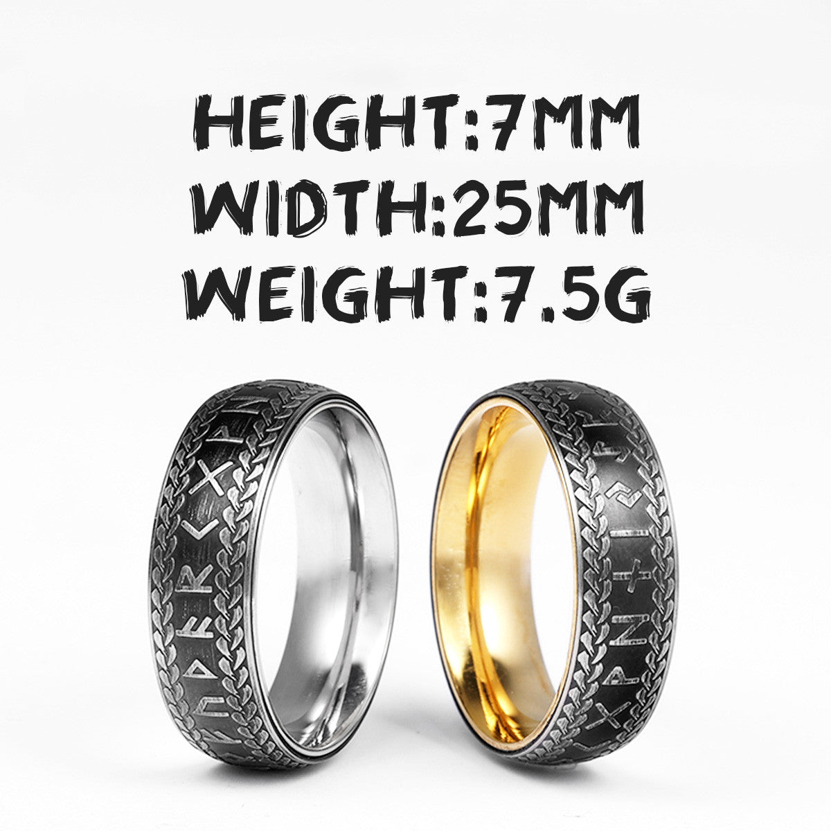 King Viking | 14k Gold Black Viking Runes No Fade Solid Stainless Steel Men's Rings