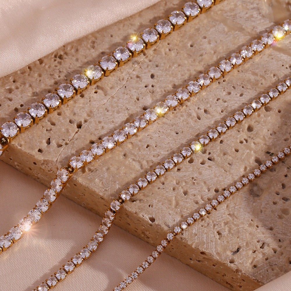 Shiny Luxury | 18k Gold Stainless Steel No Fade 2mm - 5mm Diamond CZ Tennis Chain Necklaces
