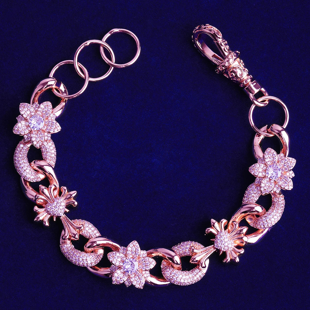 Fleur De Lis Cross | VVS Diamond CZ Flower Cross Hip Hop Cuban Link Bracelet