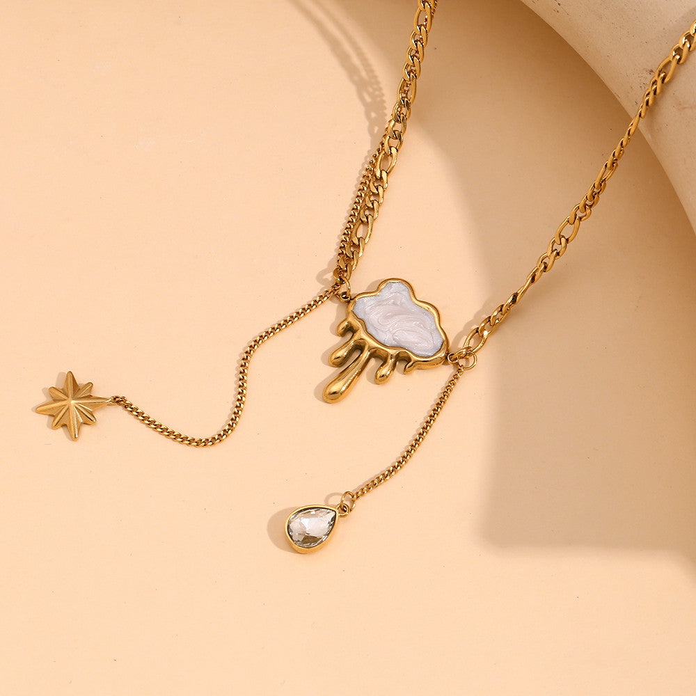 Rain | 18k Gold Double Layer Tear Drop Cloud Waterproof Stainless Steel Tassel Necklace