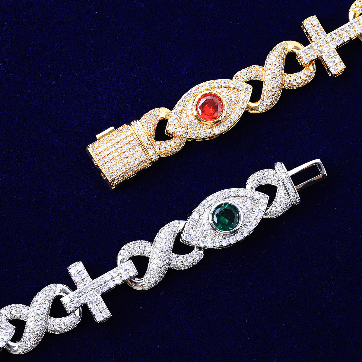 Good VS Evil | Eye Infinity Link Cross VVS Diamond CZ Hip Hop Chain Bracelet