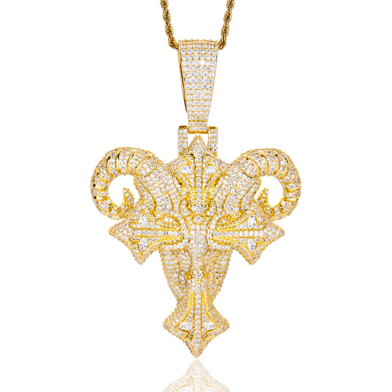 Demon Goat | Iced Bling Out Moissanite Diamond Demon Goat Cross Hip Hop Pendant