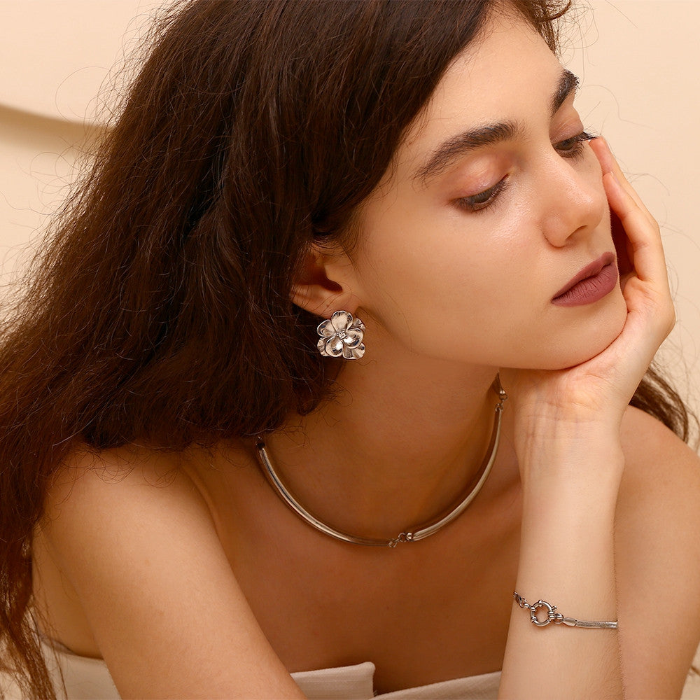 Layered Rose Petal | Center Pearl 18k Gold over No Fade Stainless Steel Earrings