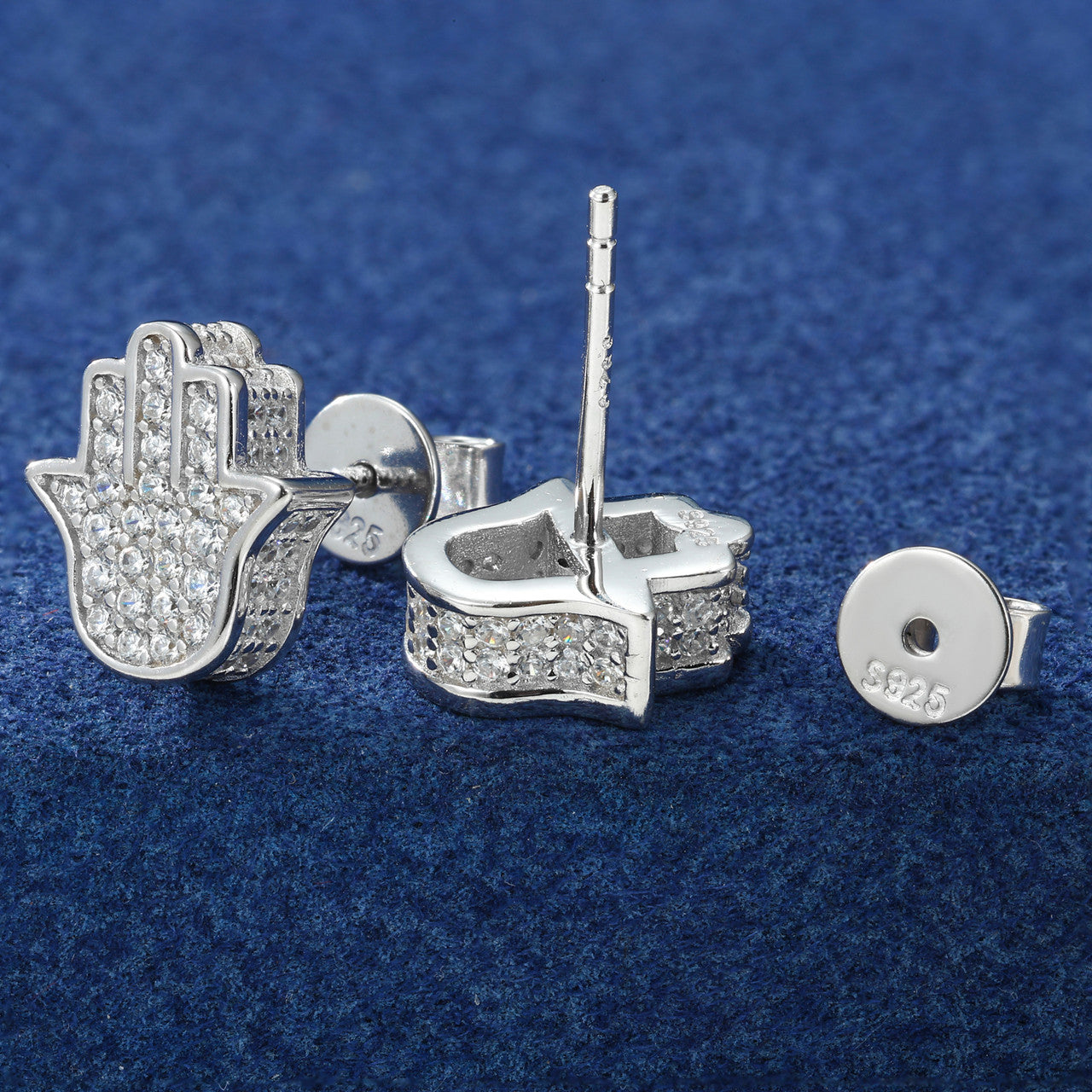 Mystic Hand | Moissanite Diamond 24k Gold Solid Silver Fatima Hamsa Hands Stud Earrings