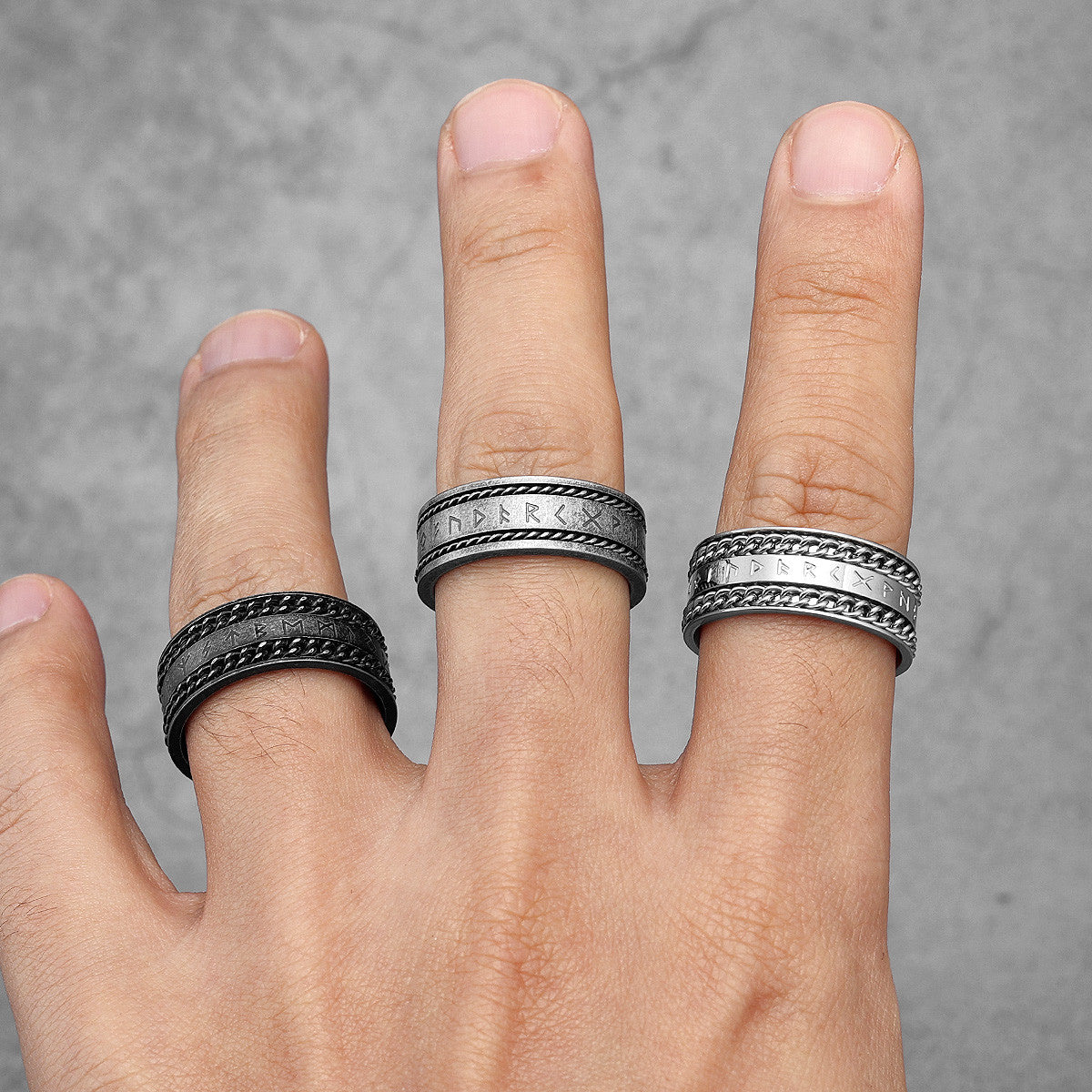 Nordic Viking | 316L Solid Stainless Steel Chain Designer Runes Street Wear Rings