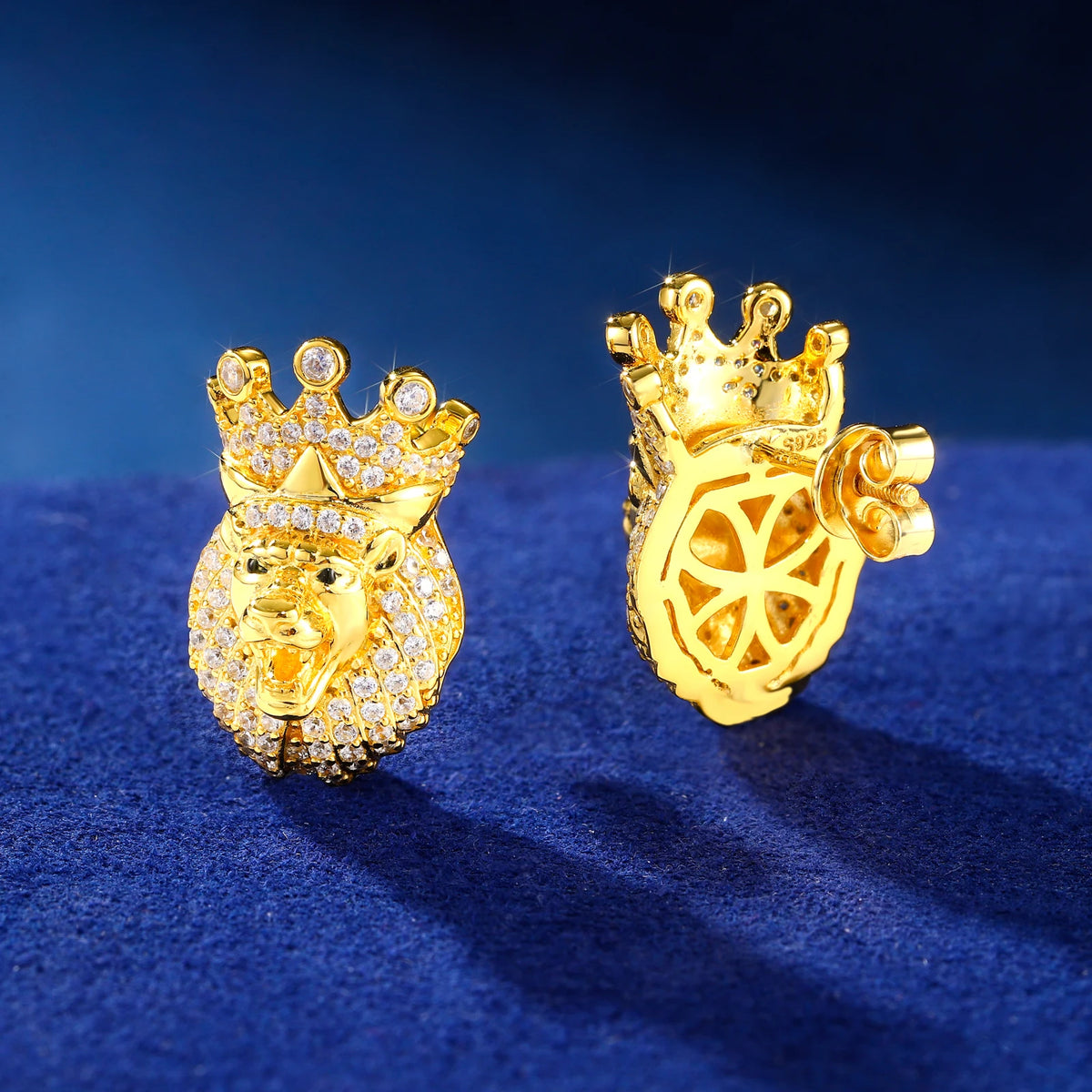 Protect The Throne | Moissanite Diamond Hip Hop Lion King Stud Bling 925 Silver Earrings