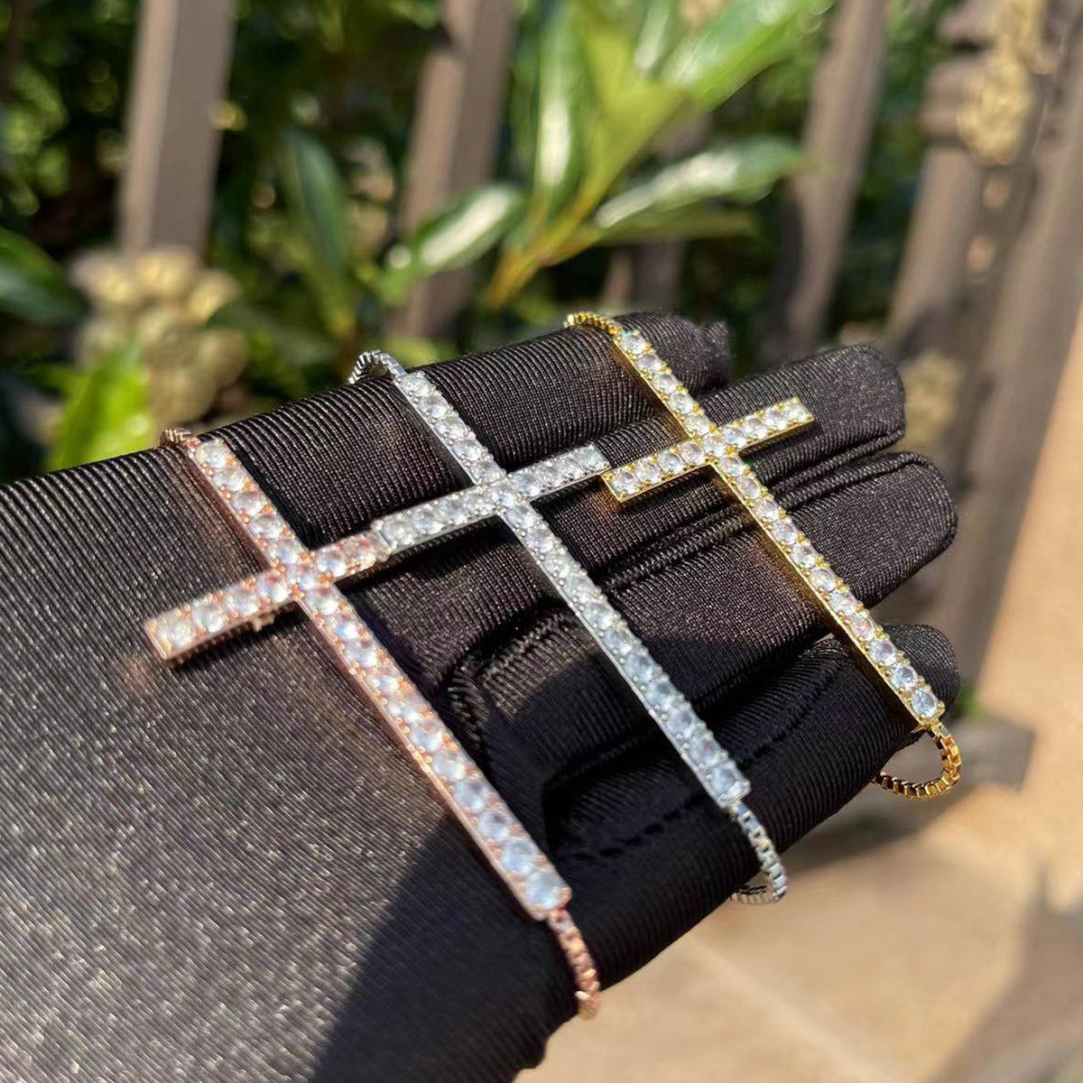 Cross Of Hope | Prong Set 24k 925 Silver Rose Gold Box Chain Bracelet