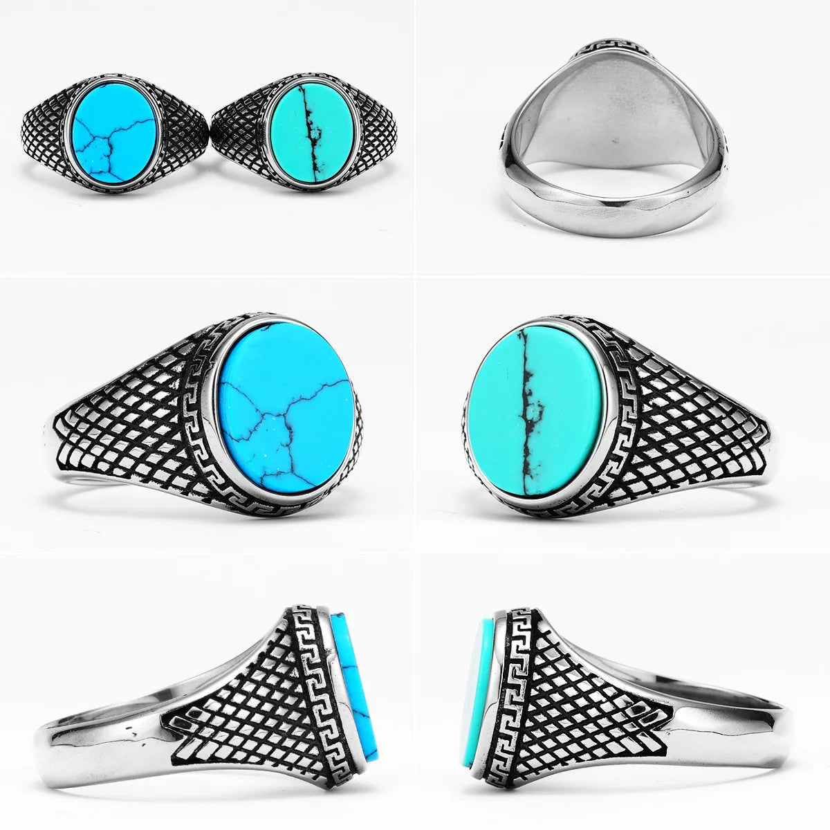 Luxury Turquoise | 316L No Fade Stainless Steel Gemstone Men's Street Wear Rings