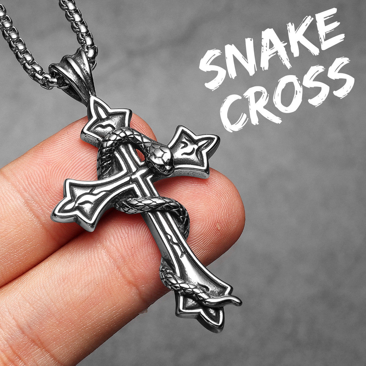 Snake Cross | Solid Stainless Steel Good and Evil Men's Cross Pendant