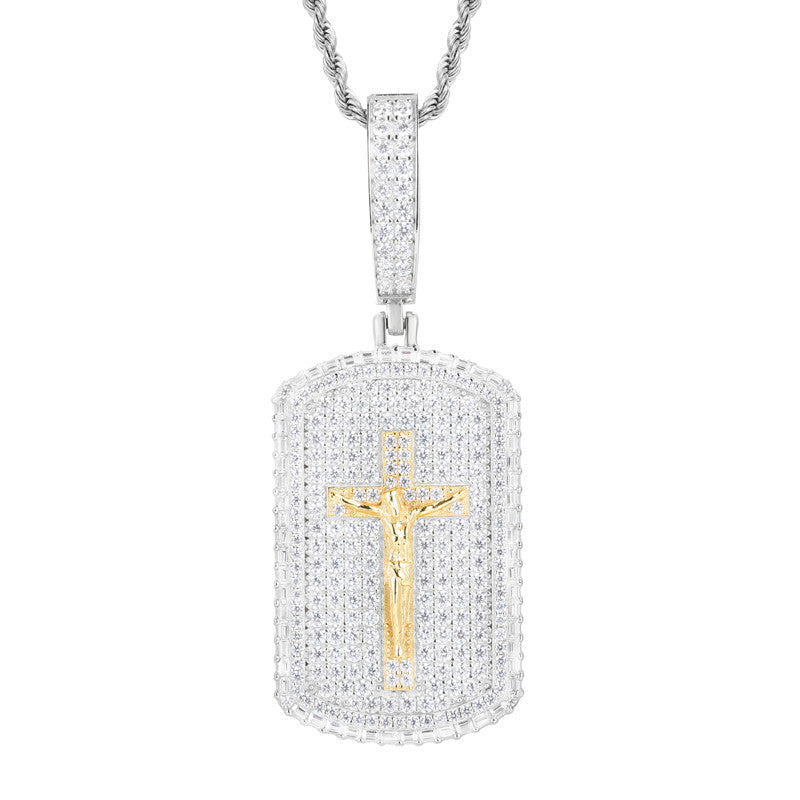 The Wonderful Counselor | 925 Sterling Silver Moissanite Diamond Crucifix Jesus Dog Tag Pendant