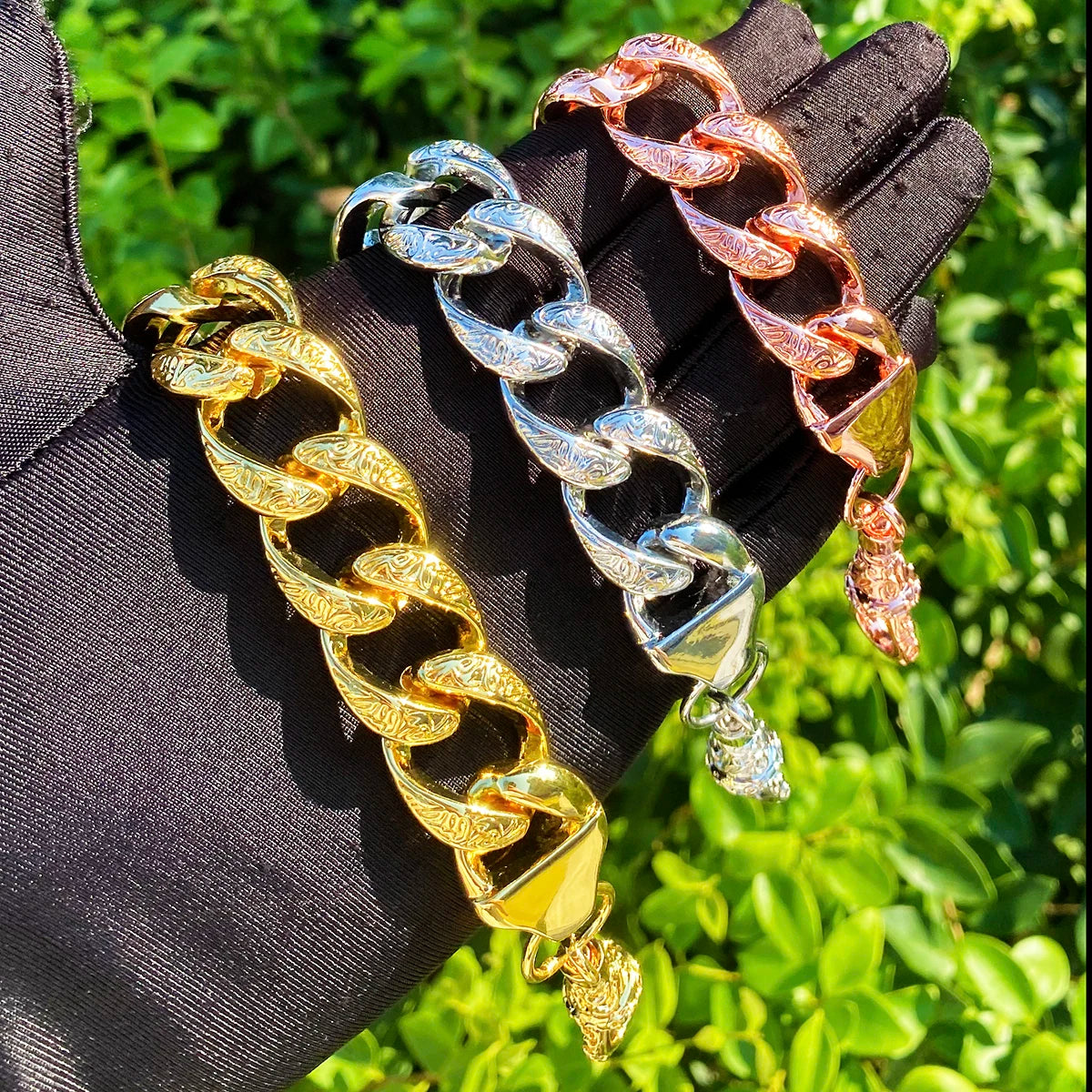 Designer Link | Designed Pattern Belcher Clasp Hip Hop Cuban Link Bracelet