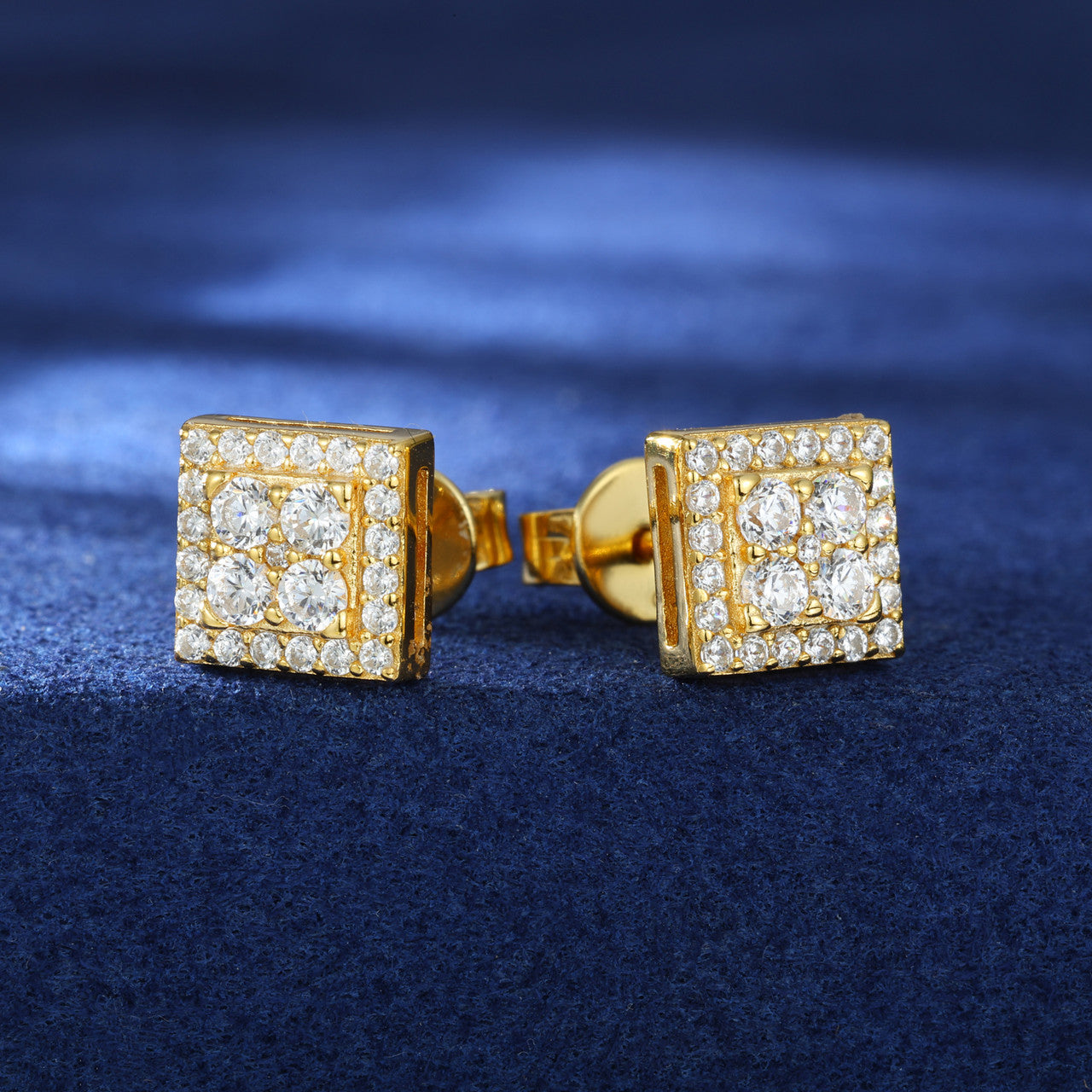 Solid 925 Sterling Silver Luxury Moissanite Diamond Square Stud Hip Hop Earrings