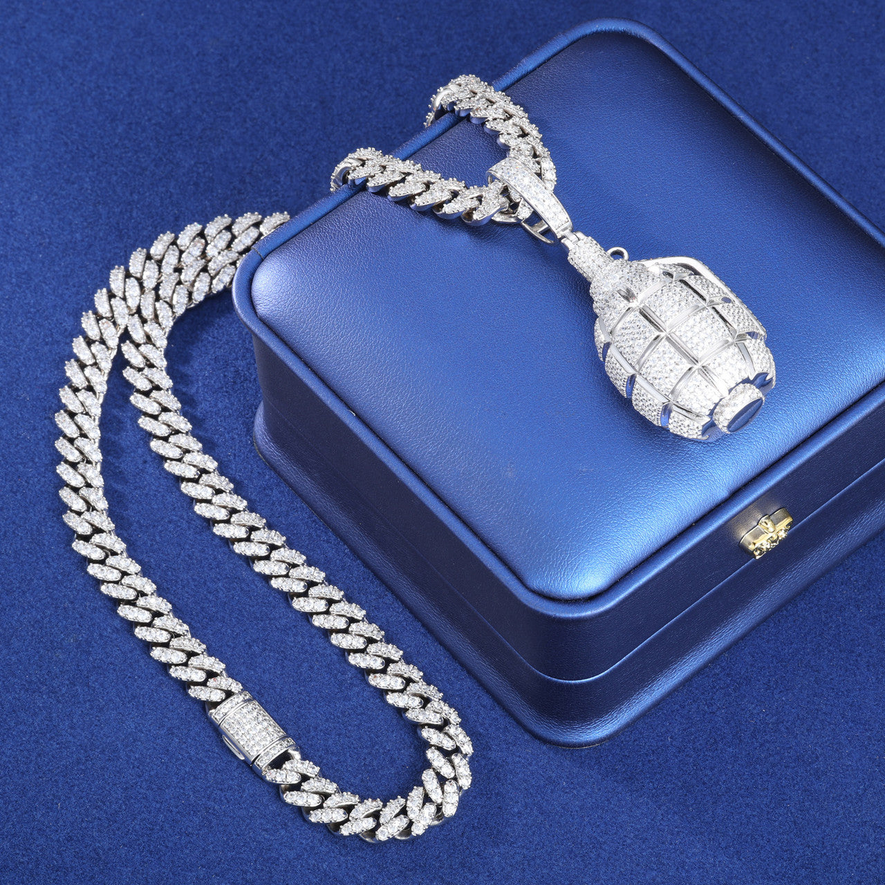 Fire In The Hole | Solid 925 Silver Iced Blinged Out Moissanite Retro Grenade Hip Hop Pendant