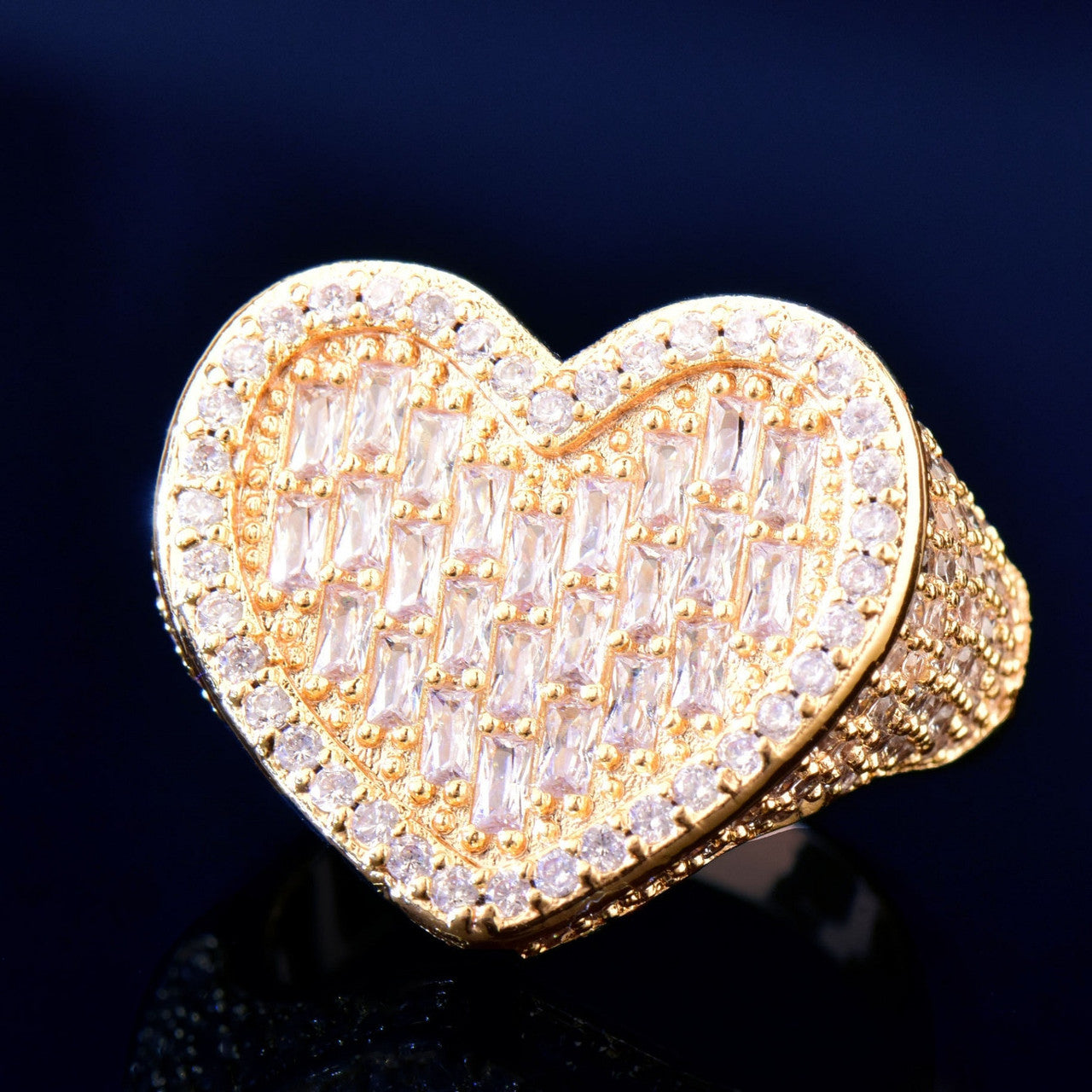 HeartStones | Ladies 24k Gold 925 Silver 4 Prong VVS Diamond CZ Heart Bling Rings