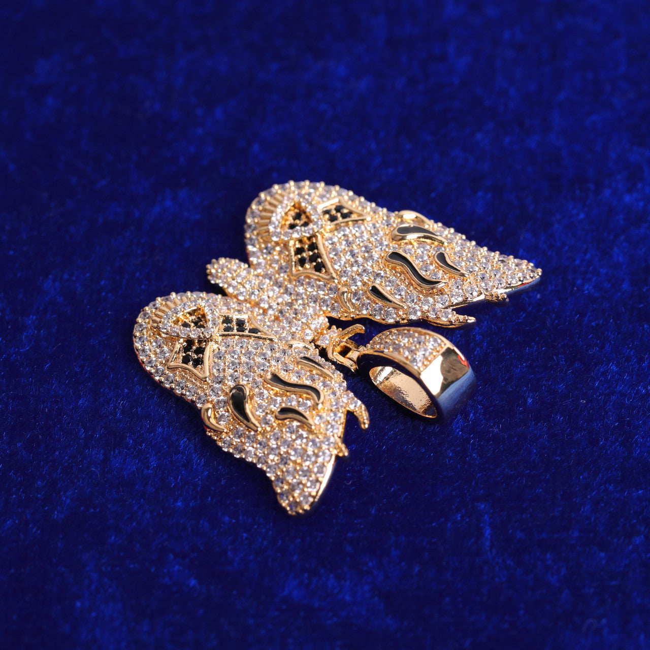 Ladies Anime Bling Bling 24k Gold Butterfly Hip Hop Pendant Chain Necklace