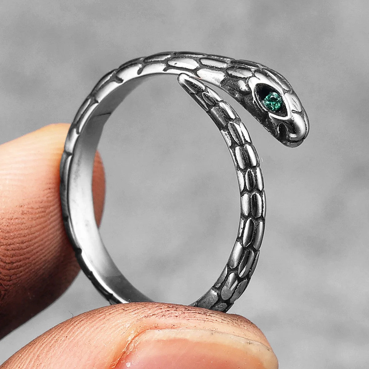Emerald Snake | Solid 316L Stainless Steel Emerald Gem Eye Men Rings