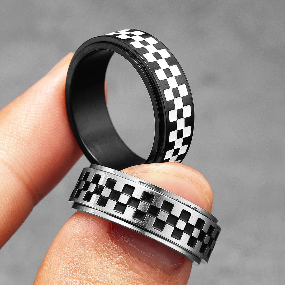Checkered Flag | 316L No Fade Stainless Steel Fidget Spinner Street Wear Ring