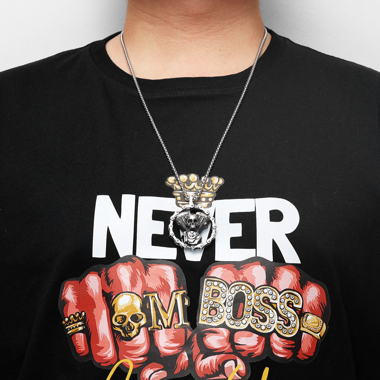 Skull Power | 316L No Fade Stainless Steel Engine Skull Street Style Hip Hop Pendant