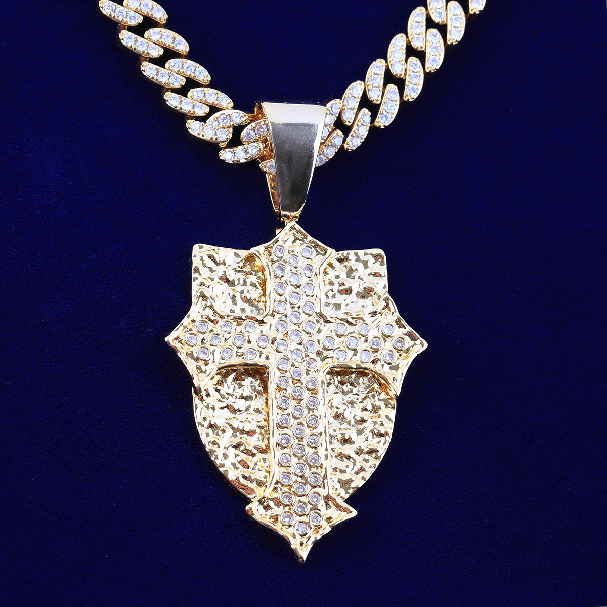 Divine Protector | Cross Shield VVS Diamond CZ Stone Hip Hop Prong Set Pendant